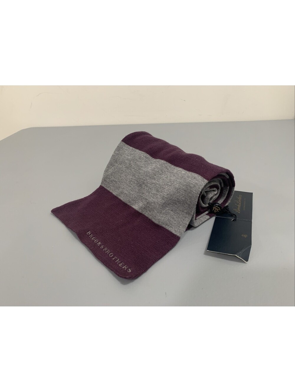 NEW WITH TAGS Brooks Brothers Men's Purple & Gray Striped Neck Scarf